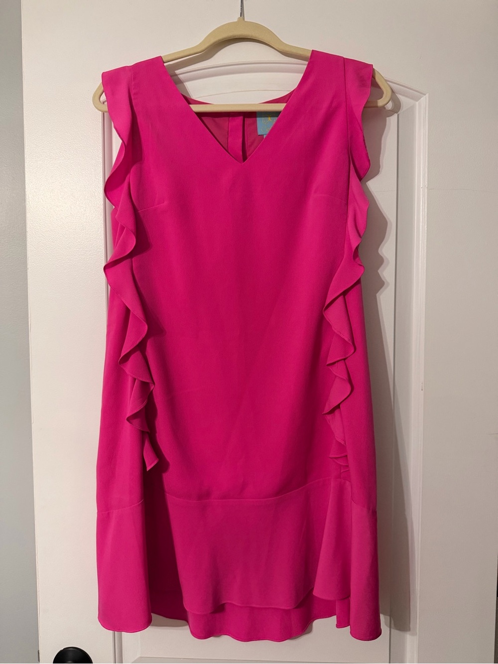 CeCe Hot Pink Ruffle V-Neck Mini Dress